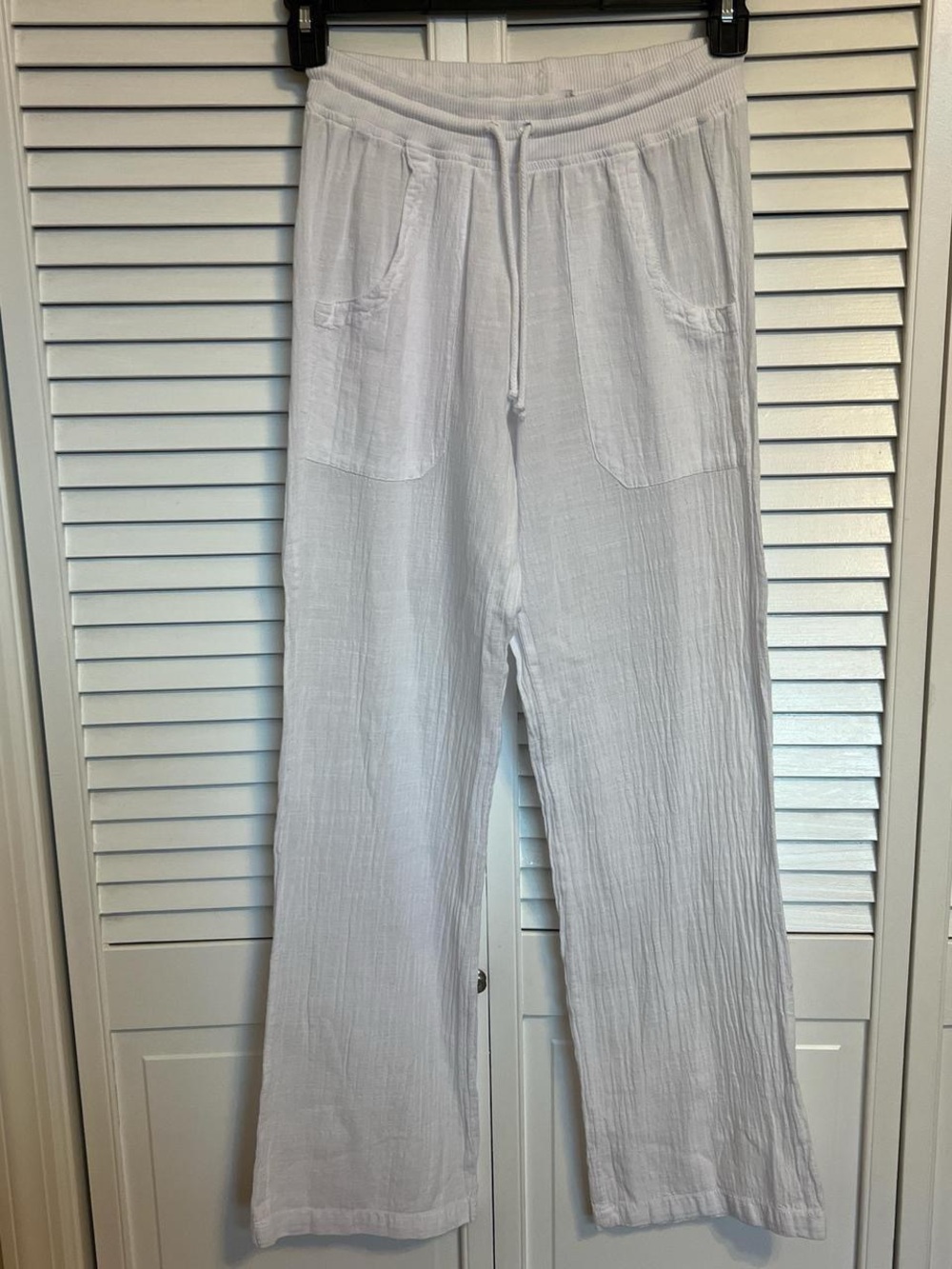 Women's White Drawstring Linen-Texture Jogger Pants
